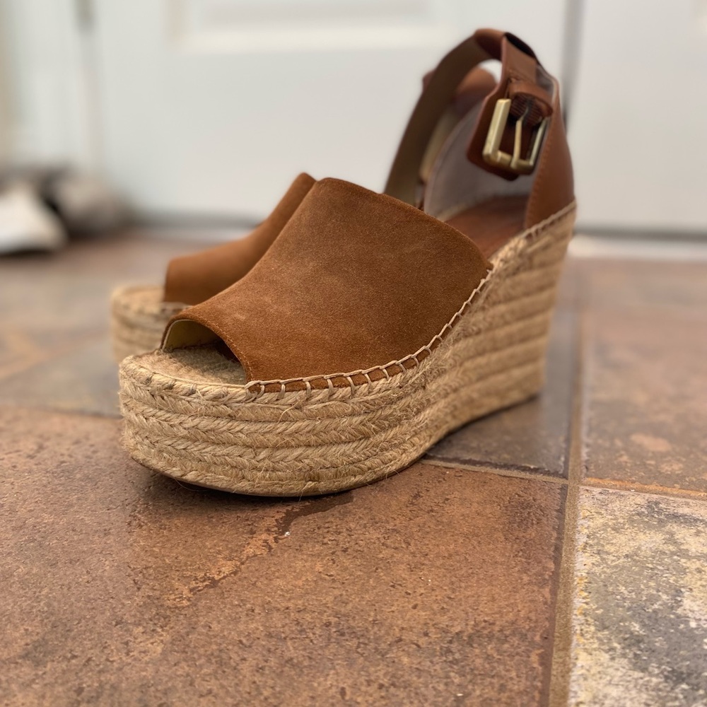 Marc Fisher Adalyn Espadrille Wedge Open Toe Platform Ankle Strap Suede Size 7